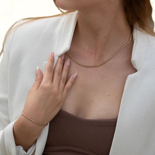 Cadena + Pulsera Lazo Rosa Dama