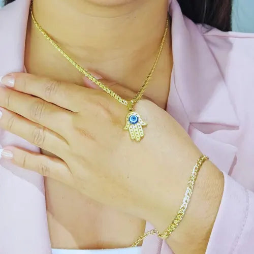 Cadena + Pulsera Entrelazada Gratis Dije Mano Hamsa